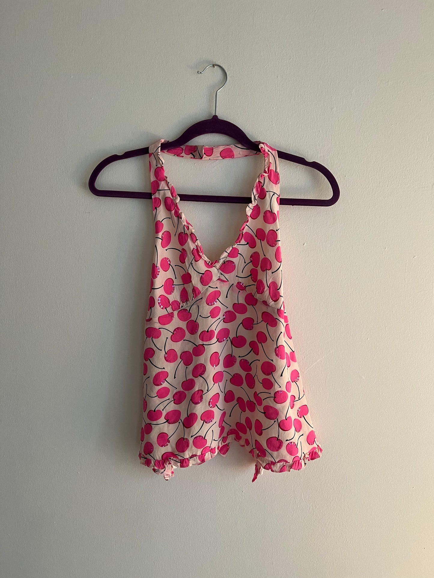 Vintage 90s Nanette Lepore Silk Cherry Halter