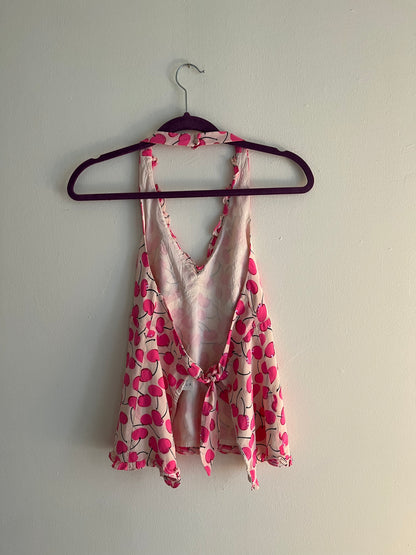 Vintage 90s Nanette Lepore Silk Cherry Halter